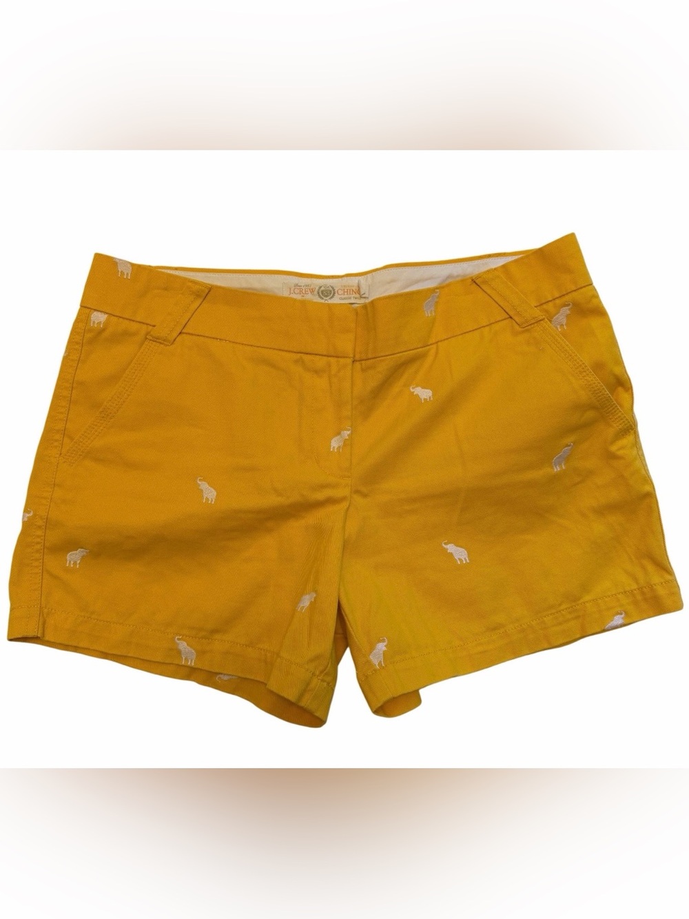 J. Crew Yellow Embroidered Elephant Cotton Shorts